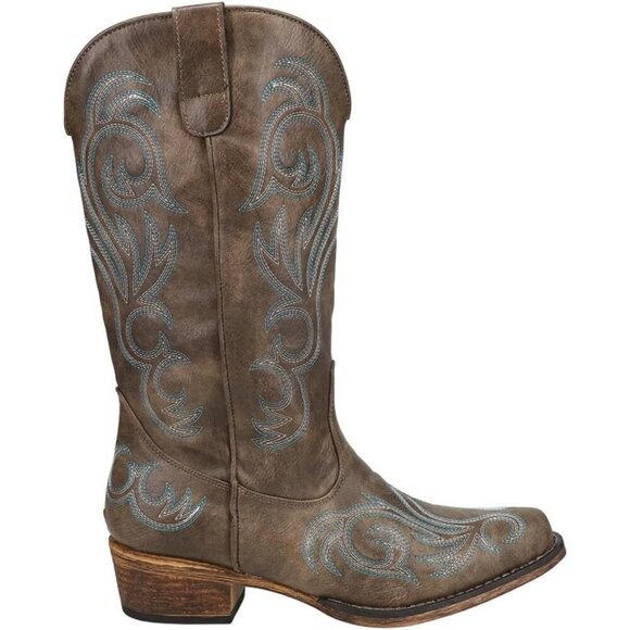 ✨ Roper Casual Boots Women Brown Riley Round Toe Mid Calf Low Heel 1-2 - Picture 1 of 5